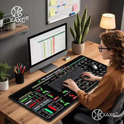 EXCO Stock Market Mouse Pad Large Trader Chart Candlestick Pattern Keyboard Investor Desk Mat Stitched Edge Rubber Base XAXC