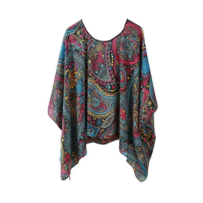 Shawls Summer Beach Sexy Women Fashion Print Chiffon Smock Bikini Cover Up Loose Blouse Sunscreen Comfortable Poncho