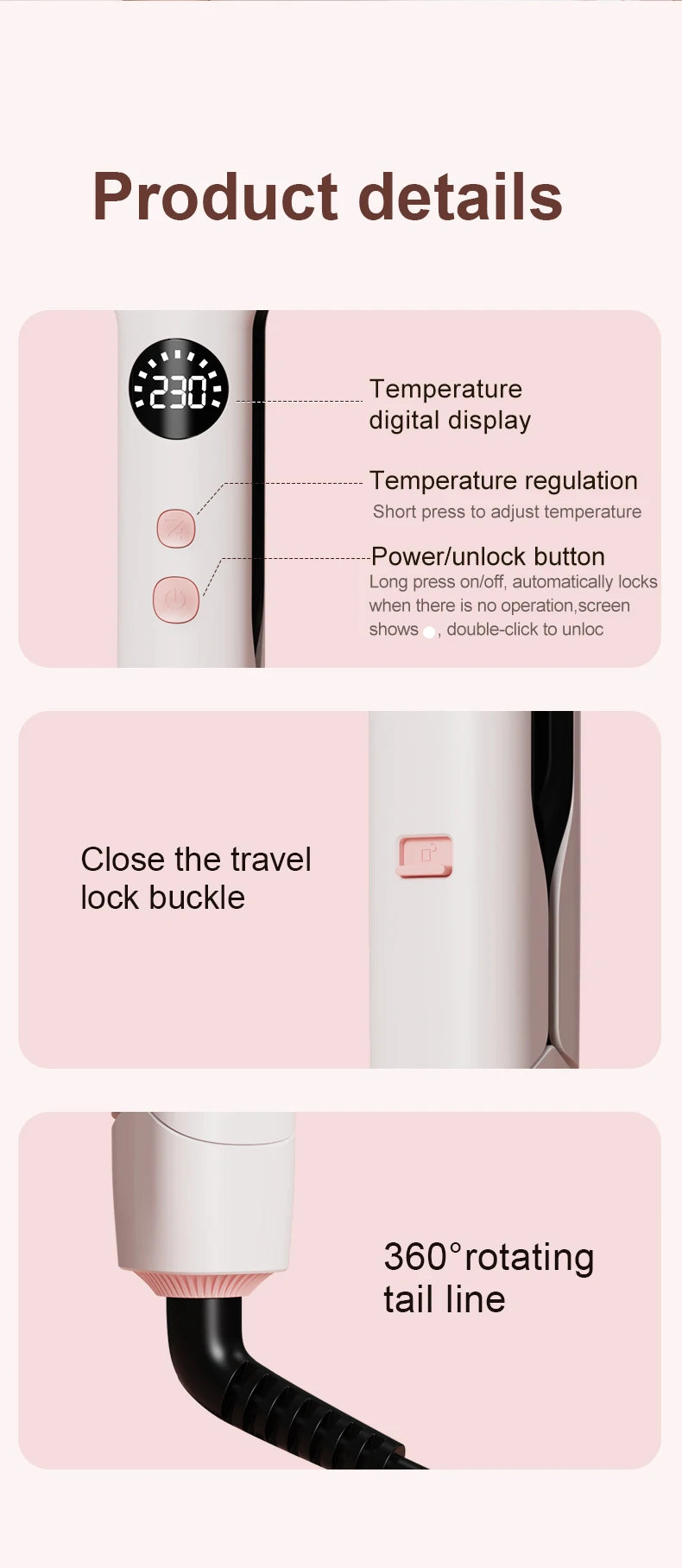 Professional Hair Straightener with Oil Coating Wide Plates–60W Fast Heating,Care for Frizzy,PTC Technology for Smooth Styling