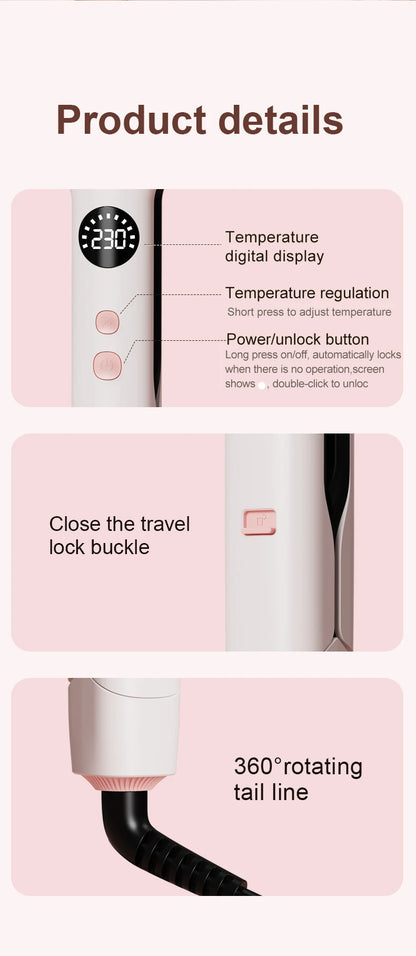 Professional Hair Straightener with Oil Coating Wide Plates–60W Fast Heating,Care for Frizzy,PTC Technology for Smooth Styling