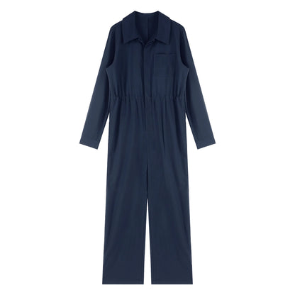 Womens Fashion Work Coverall Rompers Casual Solid Color Turn-Down Collar Long Sleeve Button Jumpsuit Travel Holiday Cargo Pants