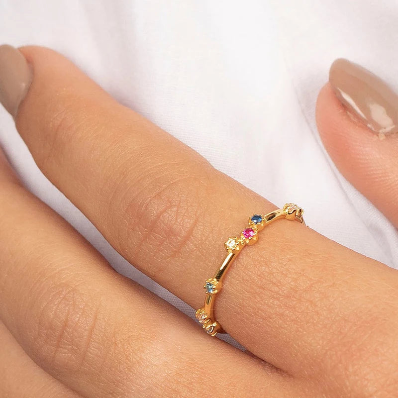 24K Gold Plated Colorful Crystal Gold Rings Turquoise Engagement Wedding Anniversary Ring Light Luxury Fashion Jewelry Gifts A40