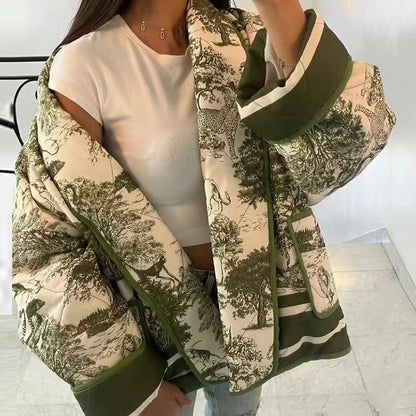 Winter Coats Women Fashion Long Sleeve Warm Jackets For Women Print Pocket Outwear Casual Cardigan 2023