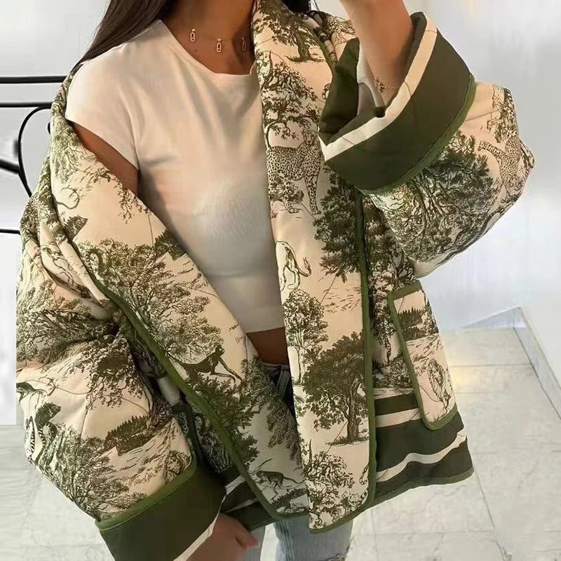 Winter Coats Women Fashion Long Sleeve Warm Jackets For Women Print Pocket Outwear Casual Cardigan 2023
