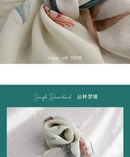100% Mulberry Silk Square Scarf Women Animal Print Neck Scarf Soft Lightweight Neckerchief For Daily Office And Vacation Use