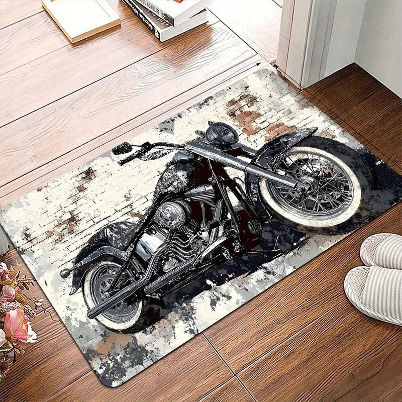 1pc Retro Classic Motorcycle Door Mat, Non-slip Floor Mat, Suitable for Living Room, Bedroom, Bathroom, Holiday Home Decoration