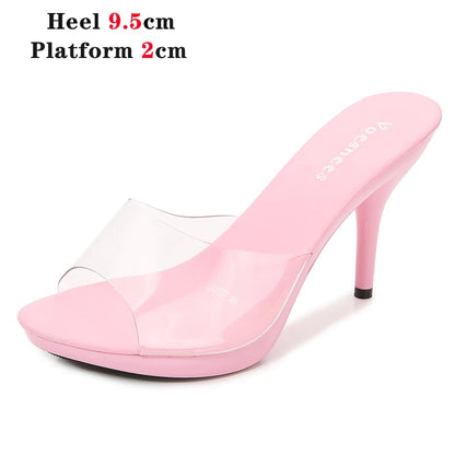 2022 Stripper Heels Women's Luxury Shoes Slippers Sexy Black Pumps Sandals Female Point Toe High Heel Stiletto Hollow Dress Shoe