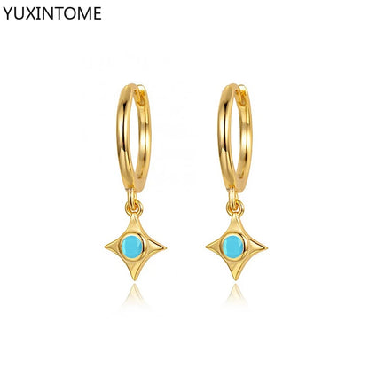 925 Sterling Silver Needle Light Blue Zircon Stud Earrings for Women Fashion Blue Enamel Pendant Earrings Luxury Jewelry Gifts