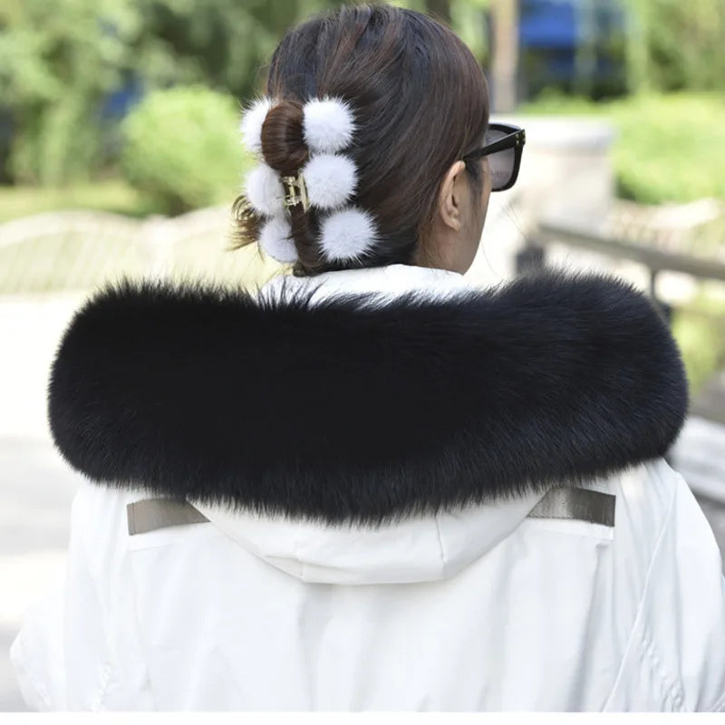 100% Real Fox Fur Collar Winter removable fur Hood Trims Warm Furry Decor Shawls for Coat Parkas Luxury Female fur Scarf