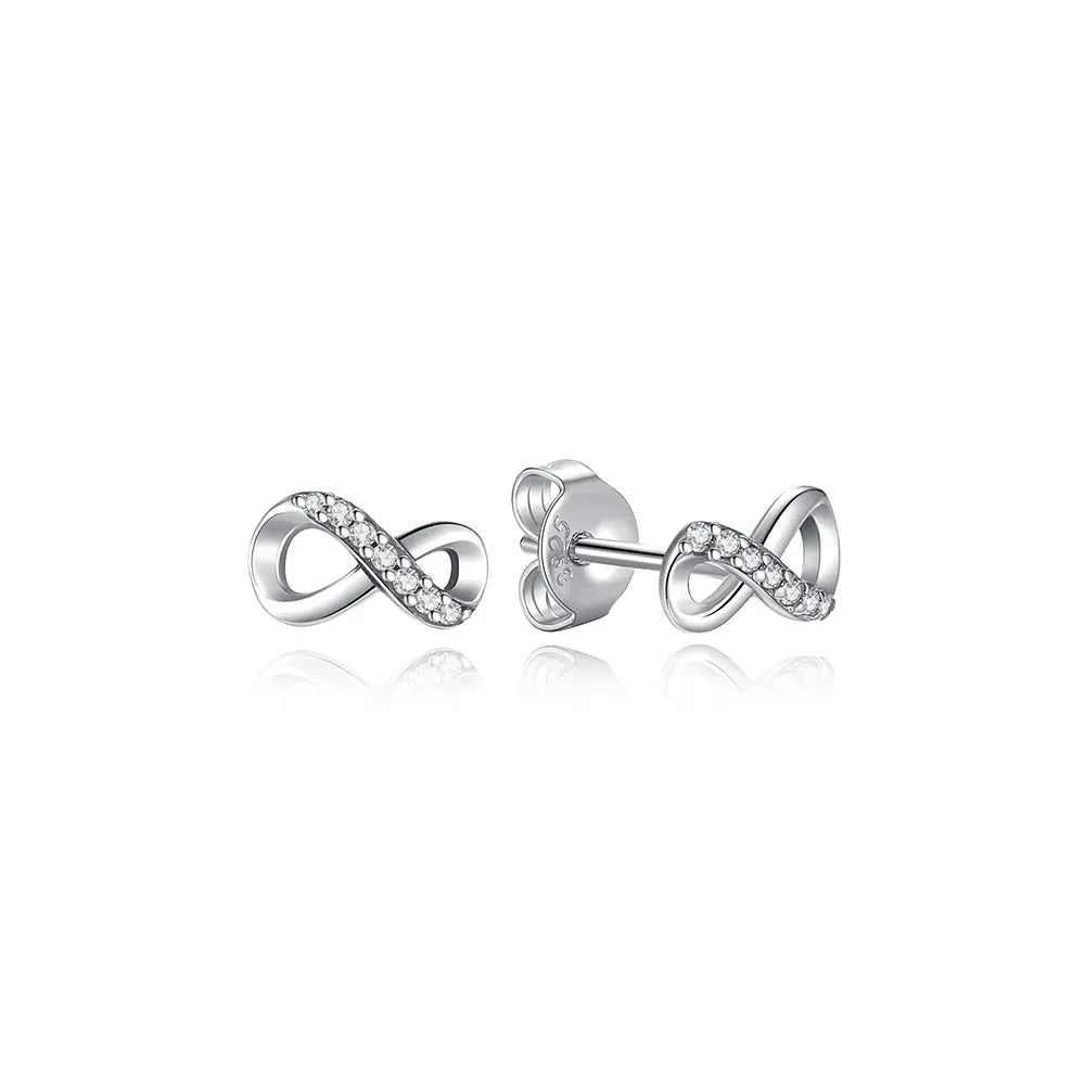 Original 925 Sterling Silver Earrings Infinity Love Heart Piercing Crystals Stud Earings For Women Birthday Gift Luxury Jewelry