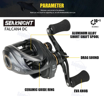 SeaKnight Brand FALCAN IV DC 8.1:1 Series Baitcasting 10+1BB Carbon Fiber Drag System 7kg/15lbs Brass Gear Power Fishing Reel