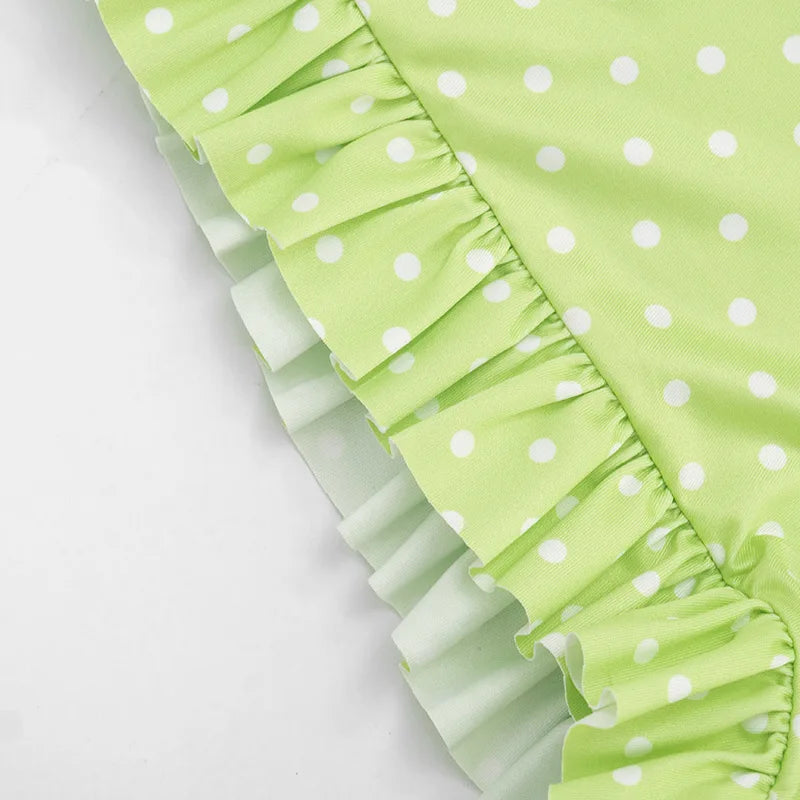 Polka Dot Print Playsuits Women Summer Bandage Halter Ruched Outfits Slim Backless Sleeveless V Neck Rompers Vacation Beach Gift
