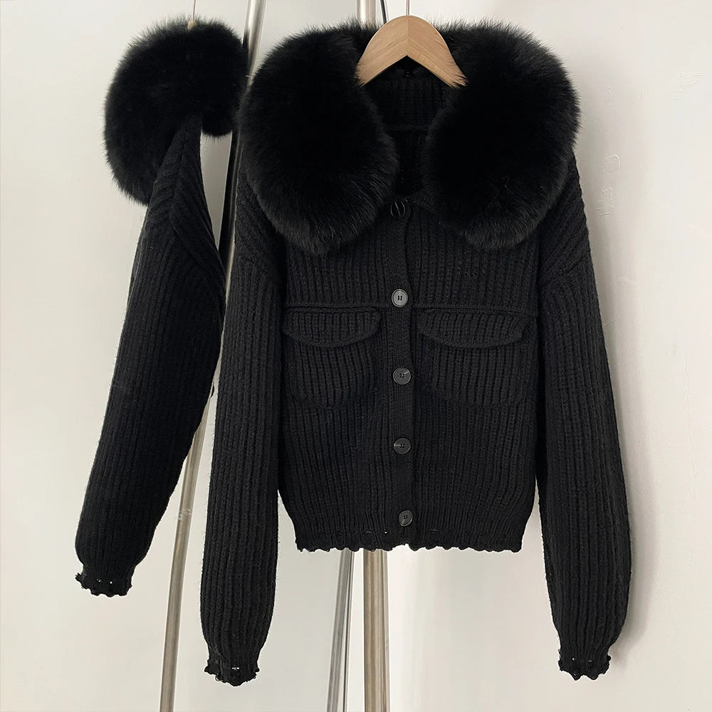 OFTBUY 2025 New Autumn Winter Women Real Fox Fur Caedigan Natural Fox Fur Hooded Jacket Decoration Lady's Sweater Coat