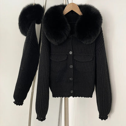 OFTBUY 2025 New Autumn Winter Women Real Fox Fur Caedigan Natural Fox Fur Hooded Jacket Decoration Lady's Sweater Coat