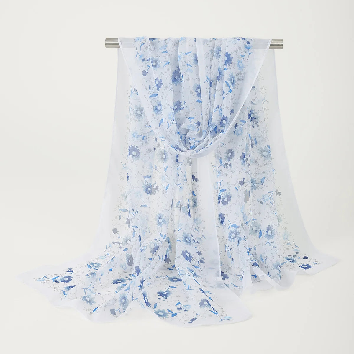 Summer Floral Printed Scarf Elegant Lightweight Chiffon Silk Shawls Travel Beach Sunscreen Towel Fashion Headband Turban