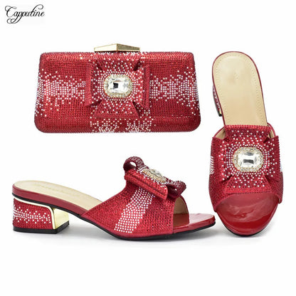 Green Women Shoes And Bag To Match Fashion African Summer Slippers With Clutch Handbag Set Pantoufle Femme Pantofole 938-43 5CM
