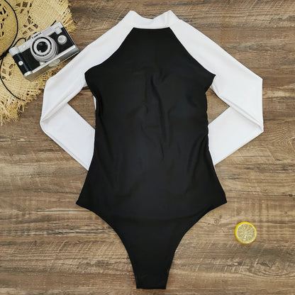 2026 Surfing Sport Swimsuit Long Sleeves Women One Piece Swimsuit  Swimwear Solid Monokini Bathing Suit Tropical Bodysuit Female