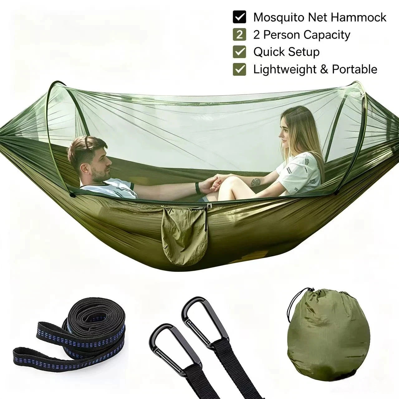 Outdoor Double Hammock with Mosquito Net Lightweight Portable Anti Bug Hammock Fast Install for Camping Hiking Travel Backyard