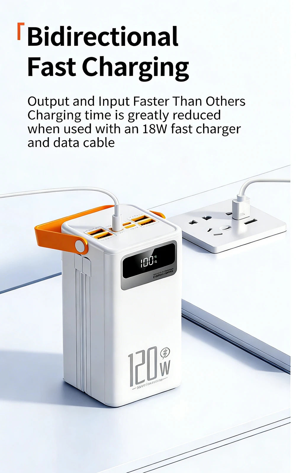 Gaiaray 50000mAh 80000mAh Portable Power Bank 120W Fast Charging Power Station Emergency Power Bank LED Charger for Home Camping