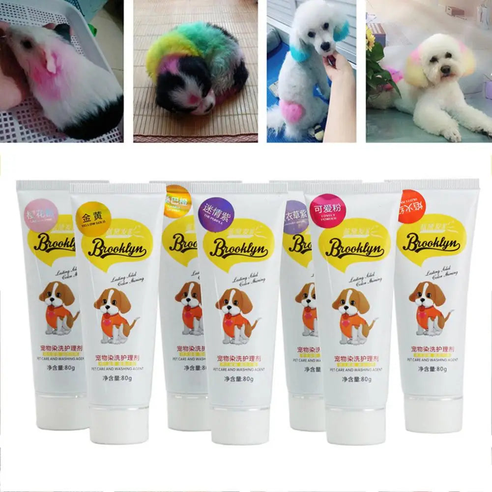 80g Pet Dog Animals Hair Bright Coloring Dyestuffs Hair Bright Safe Dyeing Pigment for Dogs Cats Safe Pet Accessories