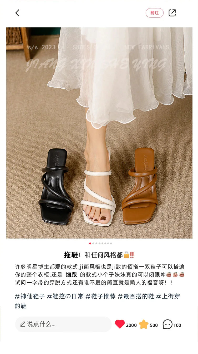 Elegant Ladies Glass Tacones Slippers Open Toe Thick Band Sandals Women High Heels Shoes Wedges Open Toe Slides Beach Sandalias