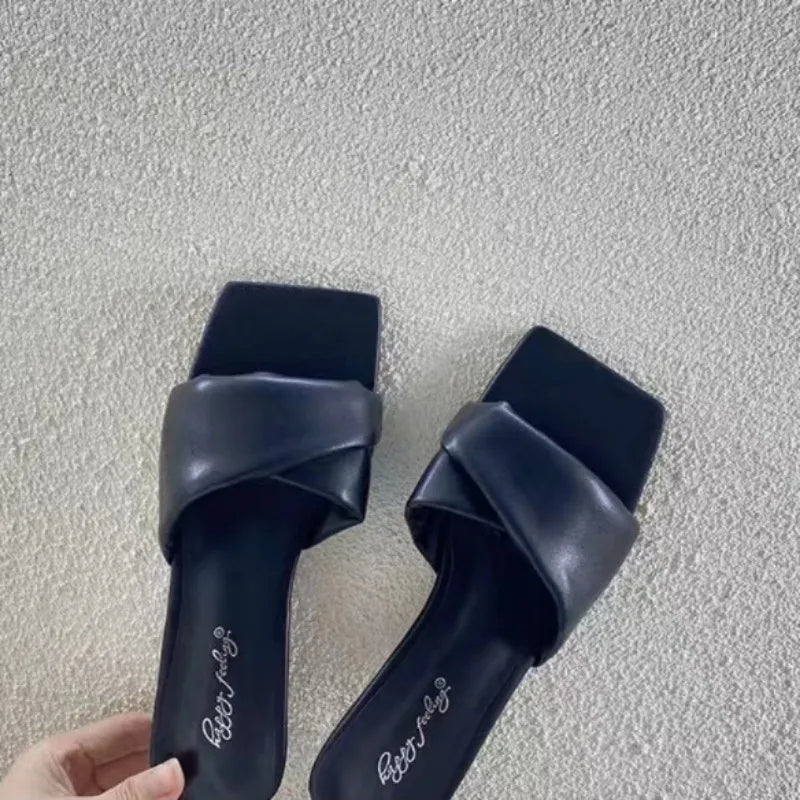 Women New Luxury Sandals Shoes Summer Mid Heels Chunky Casual Designer Dress Pumps Slingback Mules Shoes Zapatos Ladies