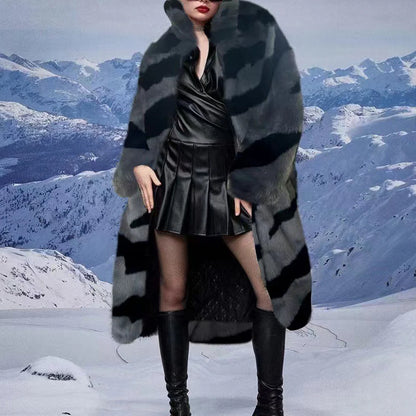 2026 Winter Plus Size Faux Fur Long Coat Women Tiger Long Sleeve Fluffy Jacket Ladies Large Thick Warm Furry Cardigan Outwear