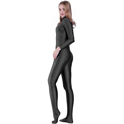 Speerise Womens Long Sleeve Zip Back Yoga Unitard Turtleneck Bodysuit Mens Full Body Dancewear Without Gloves Adult Black Suit