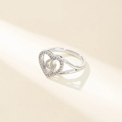 White Zircon 26 Letters A-Z Love Heart Open Adjustable Rings For Women Gold Silver Color Wedding Band Jewelry Mother's Day Gifts