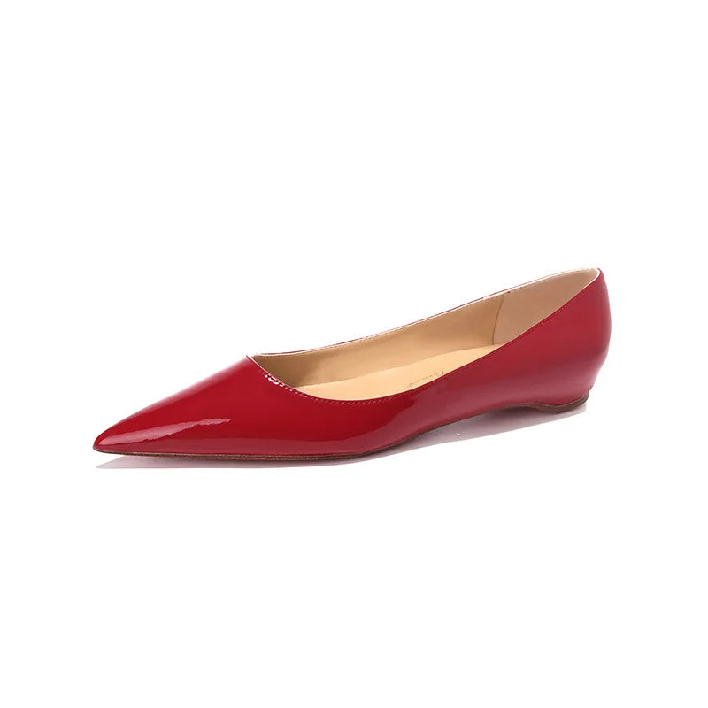 Ladies' inner height increase 3CM flat sole single shoe patent leather solid color versatile casual shallow mouth single shoe