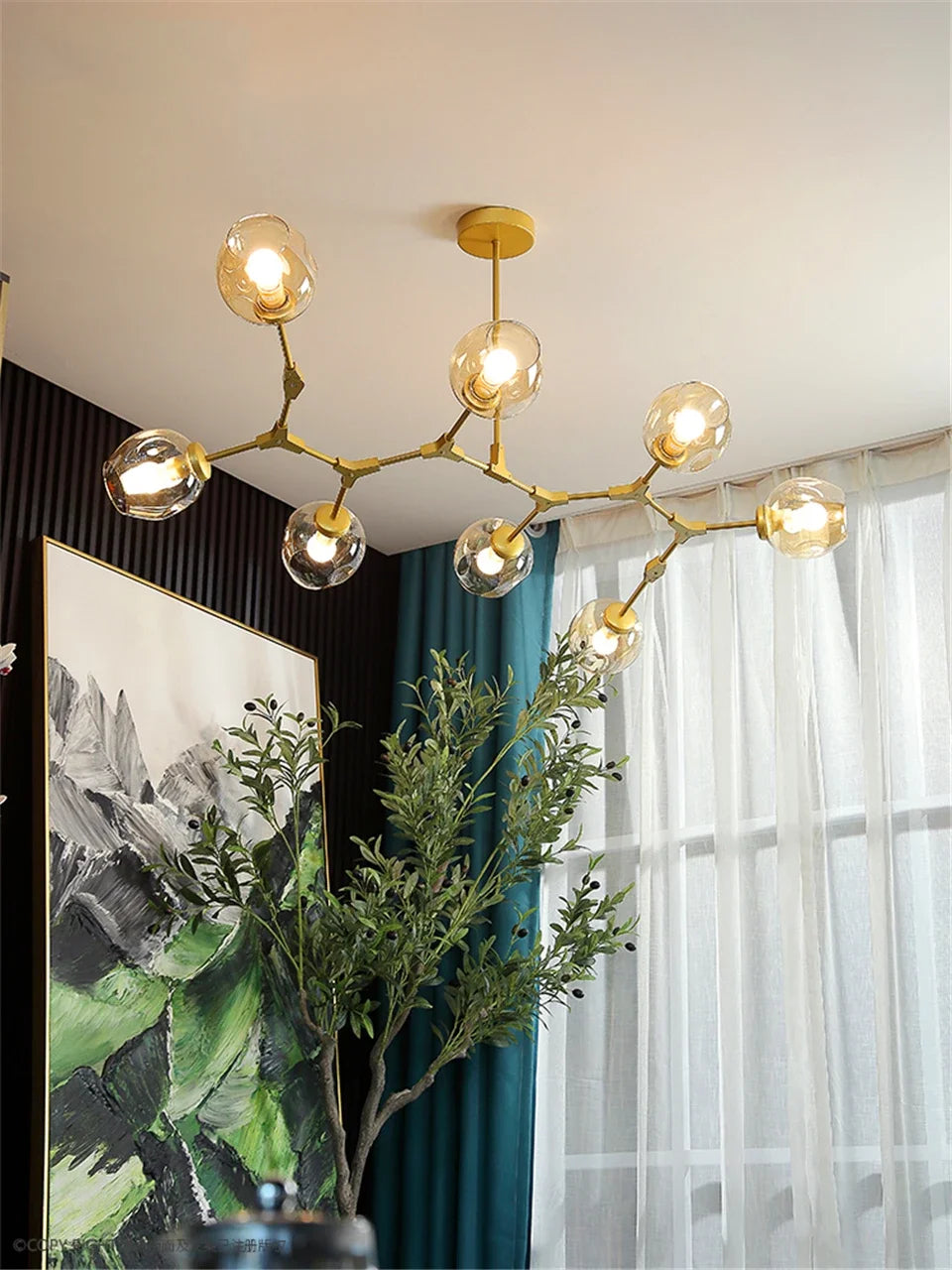 Italy Designer LED Modern Pendant Lights Branching Ceiling Lamp Chandelier Glass Lampshade Suspension Lighting Kitchen Dining