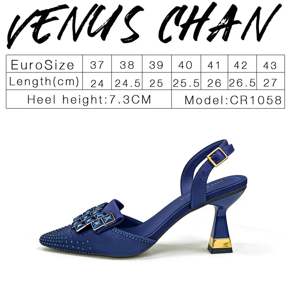 Women Green Satin Slingback High Heels Pointed Toe Emerald Crystal Rhinestone Sandals Wedding Evening Party Formal Dress Pumps