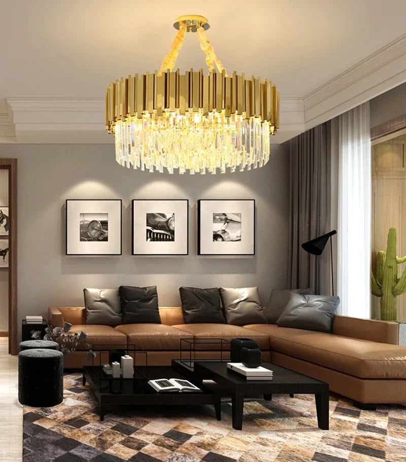 Gold K9 Crystal Tricolor Chandelier Luxury Modern LED Ceiling Light for Living Room Dining Room Bedroom Ceiling Lights