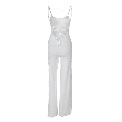 Summer New Fashion Y2K Solid Color Slit Long Pants Backless Strap Gothic Dark Style Women's Jumpsuit