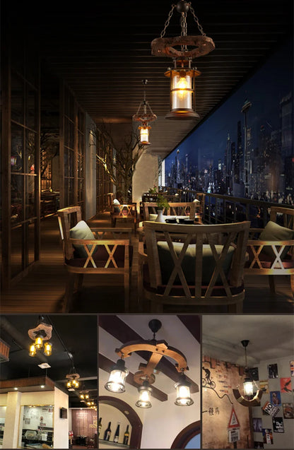 Retro Wood E27 LED Ceiling Lamp Antique Industrial Chandelier Lighting LOFT Bar luminaire Vintage Pendant Lights lustre