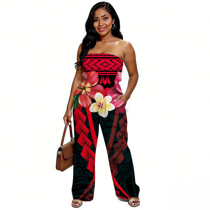 Newly designed Polynesian-style casual loose-shoulder women's one-piece pants with ethnic style - Samoan wide-leg pants