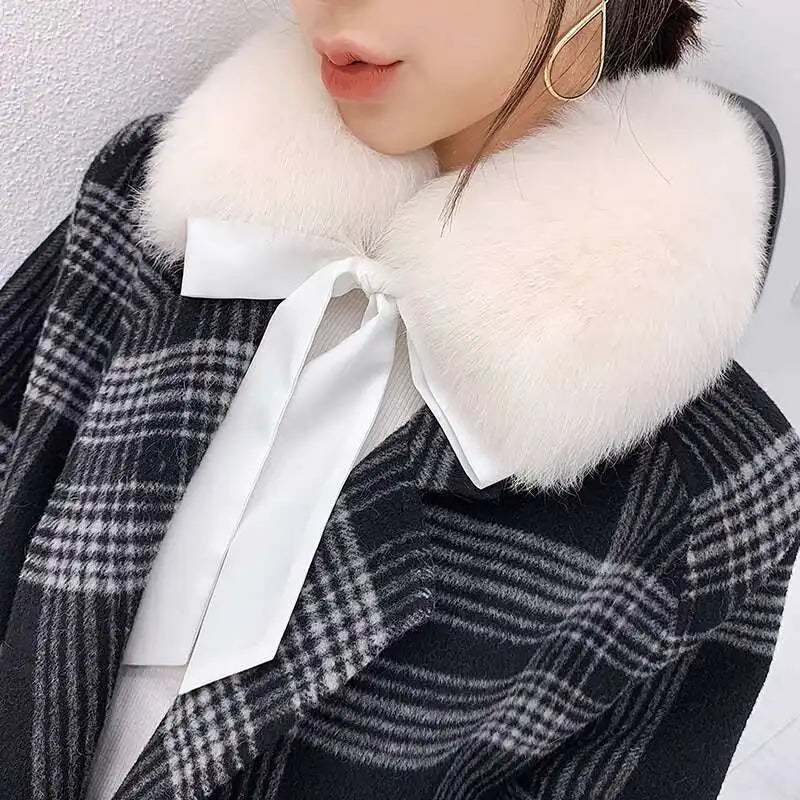 Winter Warm Fox Fur Collar Female Real Fur Collar Fashion Fluffy Clothing Accessories Collar Women Luxury Fur Scarf With Ribbons