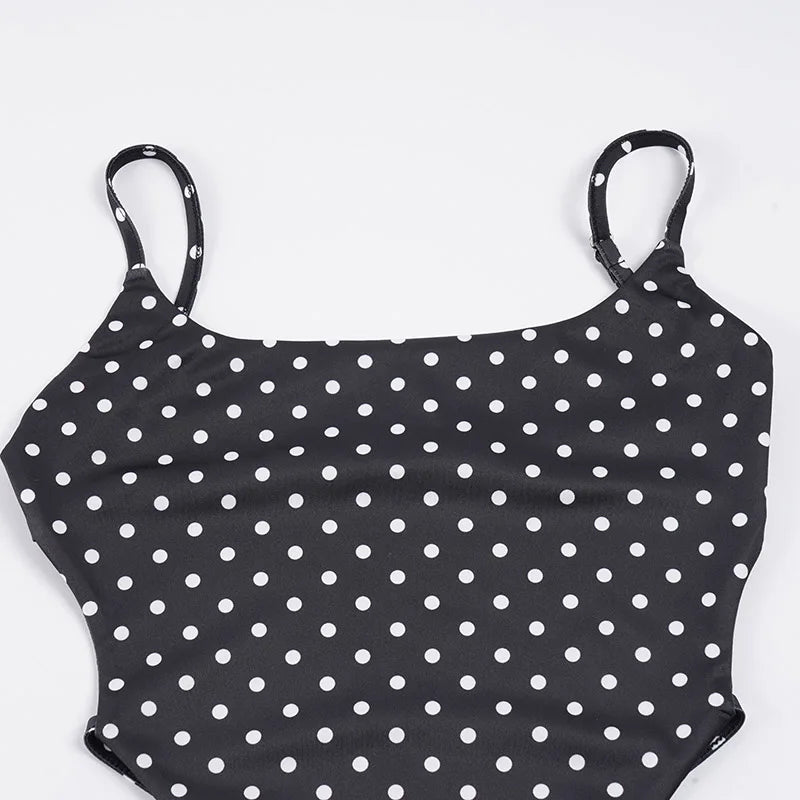 SUCHCUTE Sexy Polka-dot Print Backless Jumpsuit For Women Y2k Aesthetic Rompers Party Club Bodysuits Summer One-piece Suit Chic