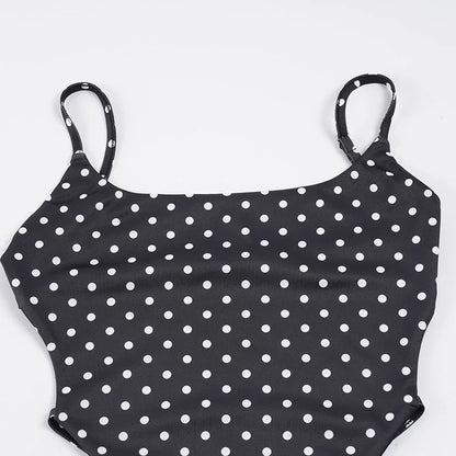 SUCHCUTE Sexy Polka-dot Print Backless Jumpsuit For Women Y2k Aesthetic Rompers Party Club Bodysuits Summer One-piece Suit Chic