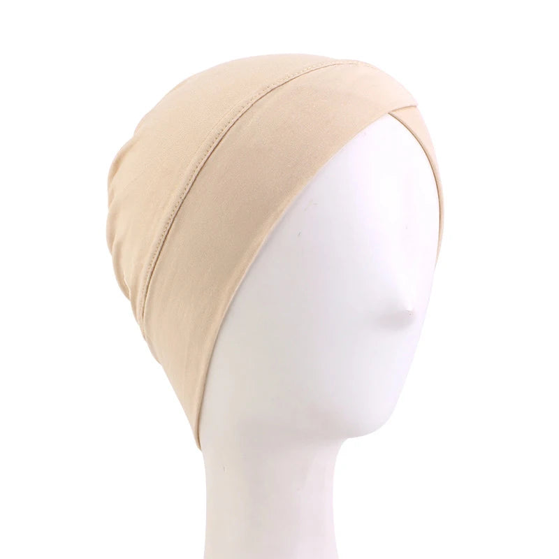 1PCS Women Modal Cotton Cross Turban Muslim Headwrap Soft Beanie Inner Underscraf Hat Headcover Hijabs Lady Chemo Cap