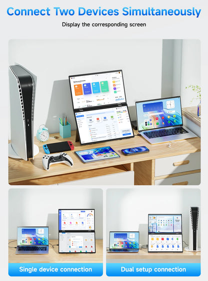 UPERFECT 15.6" Dual Portable Monitor for Laptop Screen Extender Folding Stacked Triple with Mini HDMI Office Computer Display