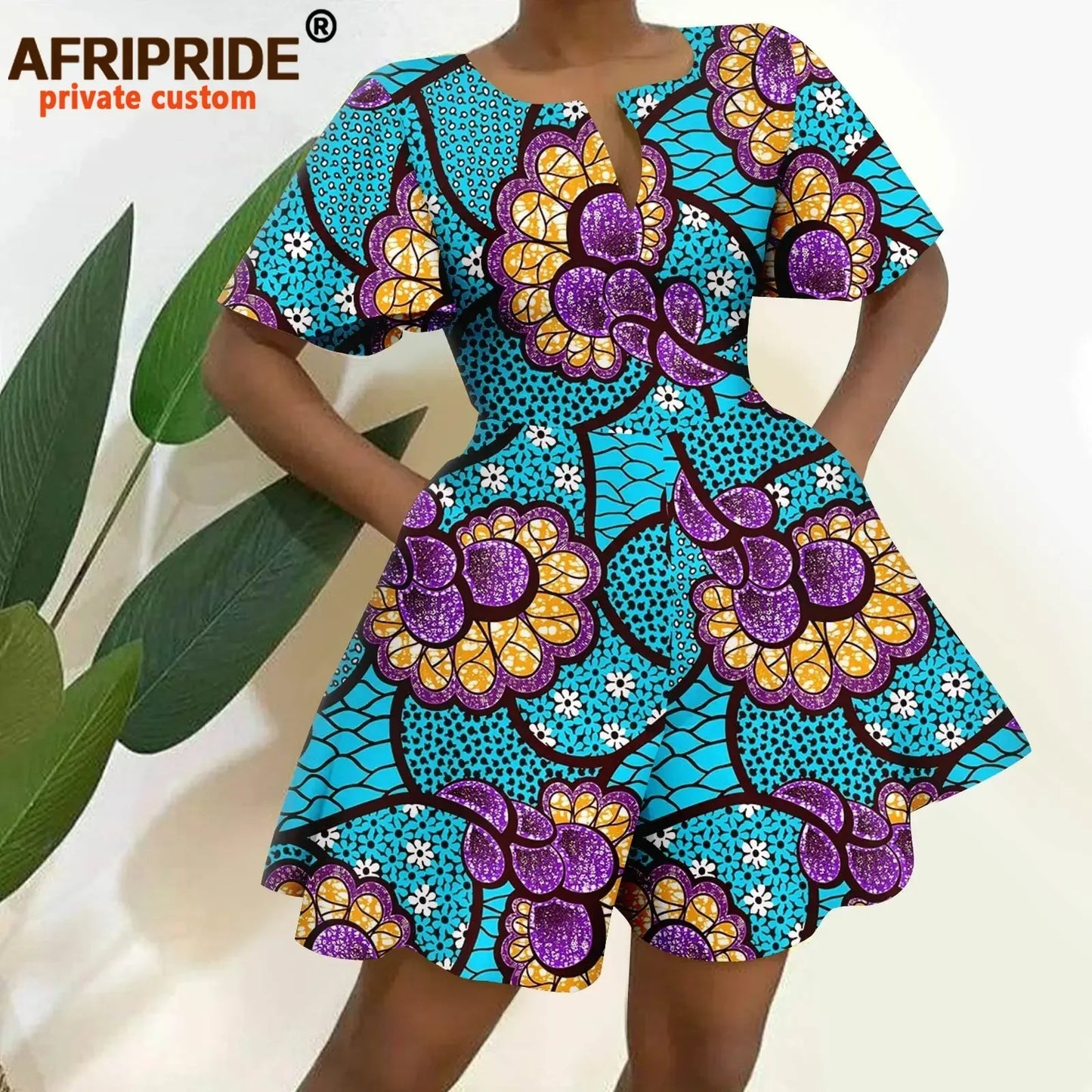 2026 African Clothes for Women Short Sleeve High Waist Print Jumpsuit Casual Cotton Summer Outfits Rompers Playsuits A2329001