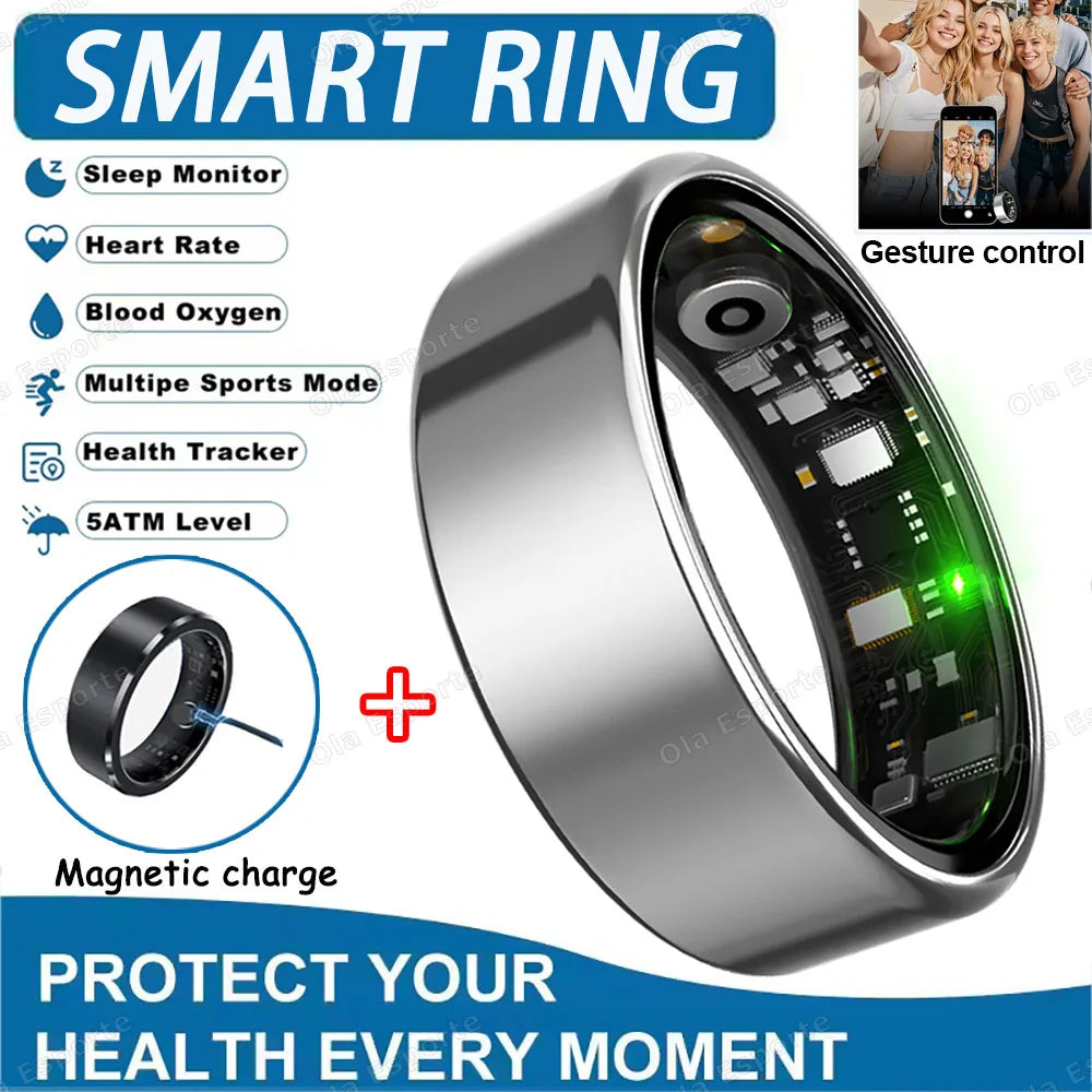 2026 New R12 Smart Ring with Charging Case, Heart Rate Blood Oxygen Sleep Health Manager,5ATM Waterproof For Men Women Smartring