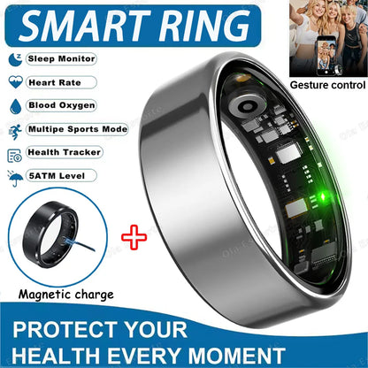 2026 New Smart Ring Heart Rate Blood Pressure Sleep Monitoring Motion Tracking IP68 Waterproof Men Women Smart Ring Holiday Gift