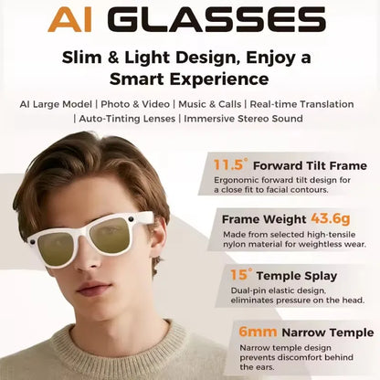 AI Smart Glasses 4KHD Camera 3600mAh Charging Case 120+Language Translation Bluetooth Call Music Sunglasses Outdoor Color Change