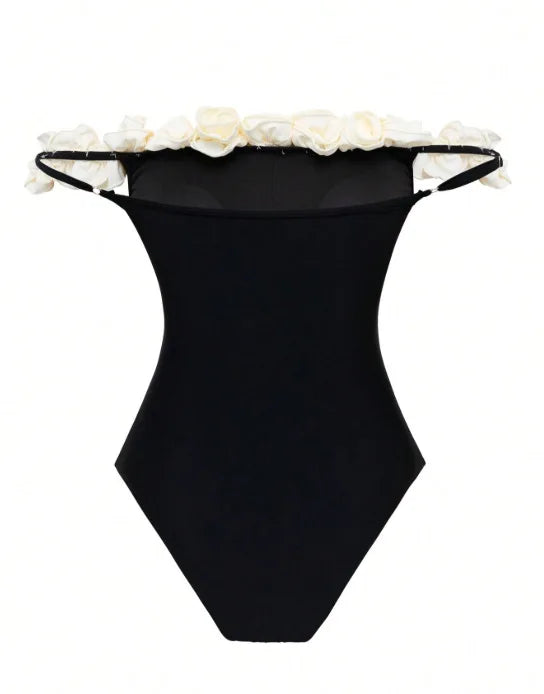 One Piece Swimsuit 2026 New Solid Floral Swimwear Women Swimsuit Bandeau Bathing Suit Beachwear Monokini Female Swimming Suits