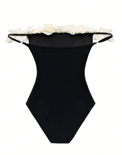One Piece Swimsuit 2026 New Solid Floral Swimwear Women Swimsuit Bandeau Bathing Suit Beachwear Monokini Female Swimming Suits