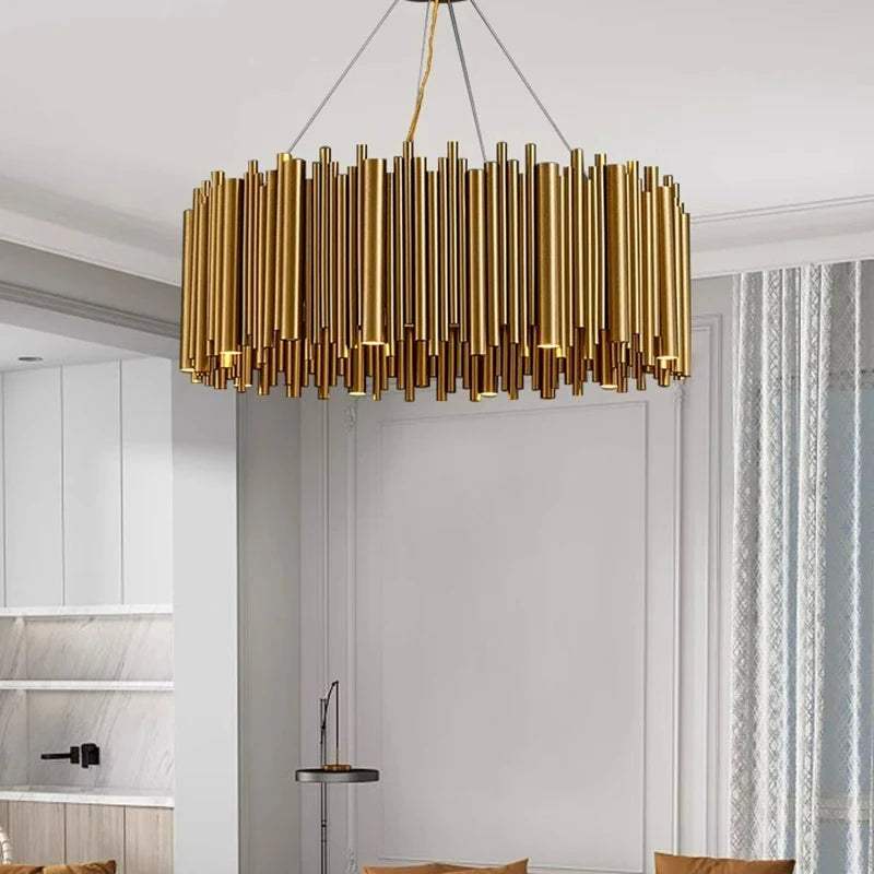 Living room chandelier Villa duplex modern simple stainless steel creative chandelier interior lighting LED lights gold