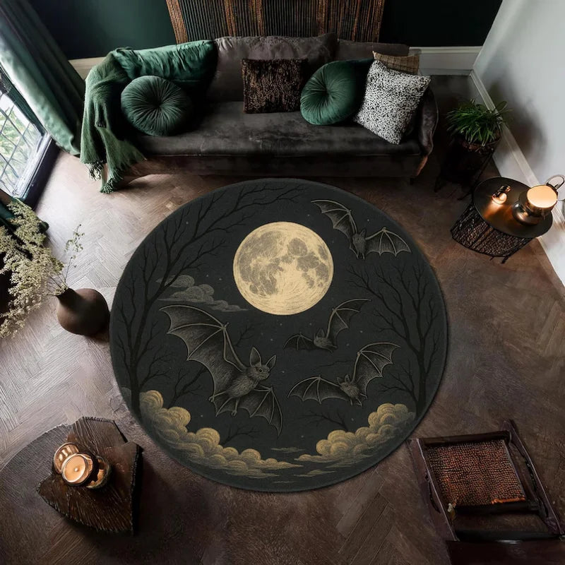 Visual Hole Black Cat Round Halloween Rug Optical Illusion Circular Floor Mat Non Slip Soft Carpet for Bedroom Dorm Home Decor