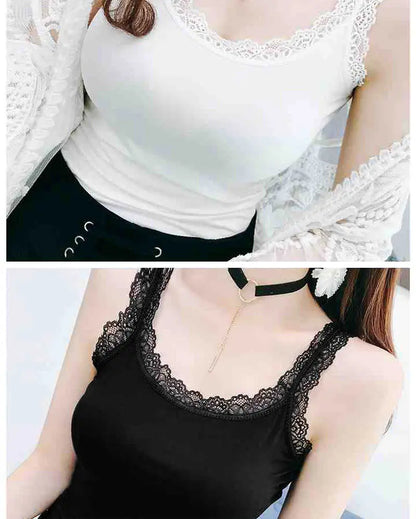 Summer Sleeveless Women Tank Top With Lace Top Red Inside Wear Lace Camisoles Loose Underwear Womens Clothing Vest